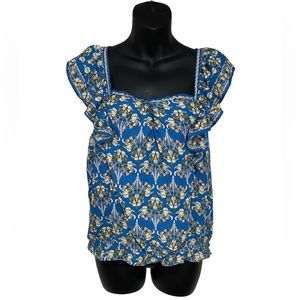 Max Studio Blue Floral Flutter Strap Boho Blouse